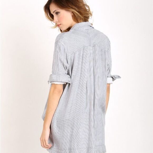 Free People | On the Road Button Stripe Tee Oxford Tunic | L - Picture 4 of 6